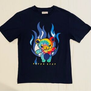 Kindred Multi Color Bear T-Shirt Mens XL Black Tee Tie Dye Rainbow Never Stop